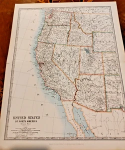 1900 Johnston Atlas Colour Map United States West California Washington Oregon - Picture 1 of 1