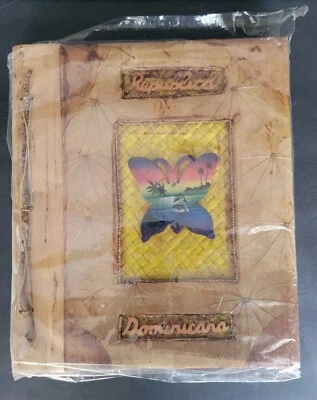 Handmade Natural Photo Album Republica Dominicana Wood Leather Bark 14" H NIP - Image 1 of 4