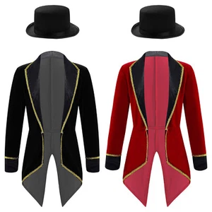 Kids Girl Boys Velvet Tailcoat Jackets Tuxedo and Hat Magic Show Circus Costume - Picture 1 of 25