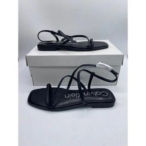 Calvin Klein Black Women's Millia Casual Square Toe Flats Sandals Size 7M NWB - Picture 1 of 5