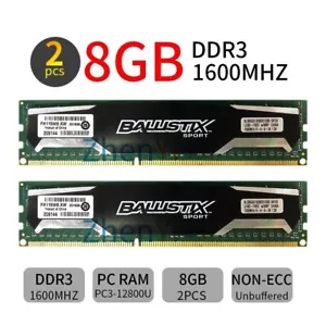 Crucial Ballistix Sport 16GB 2x 8GB 1600MHz DDR3 PC3-12800 240Pin Desktop Memory - Picture 1 of 10