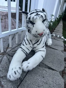 Siberian Tiger Plush Stuffed Animal White Black Blue Eyes Realistic Clean 28" - Picture 1 of 4