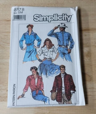 Simplicity Pattern MISSES/MEN'S LOOSE FITTING SHIRT #8178 Size: SM UNCUT ©1987 - Image 1 of 2
