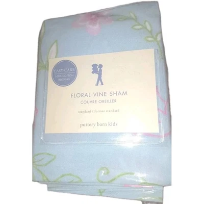 New PBK FLORAL VINE SHAM  Pillowcase Blue aqua pink SO PRETTY Pottery Barn Kids - Image 1 of 2