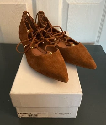 HALOGEN Lea Shoes Womens 9.5M Chestnut Suede Ankle Lace-up Ballerina Flats  - Image 1 of 4