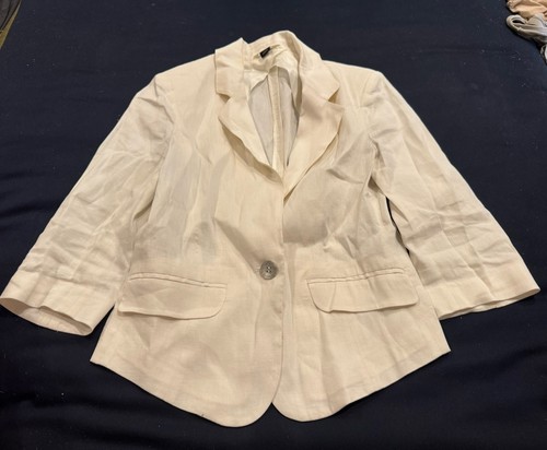 OFF WHITE Giacca blazer SEVENTY misto lino taglia 38 bianco sporco