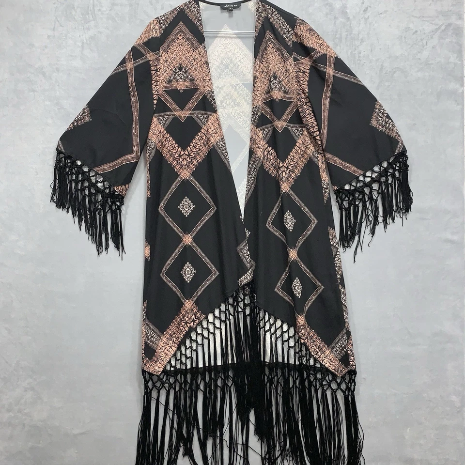 Кардиган Whitney Eve с черной и золотой геометрической бахромой кимоно кисточки размер XS - Изображение 1 из 4
