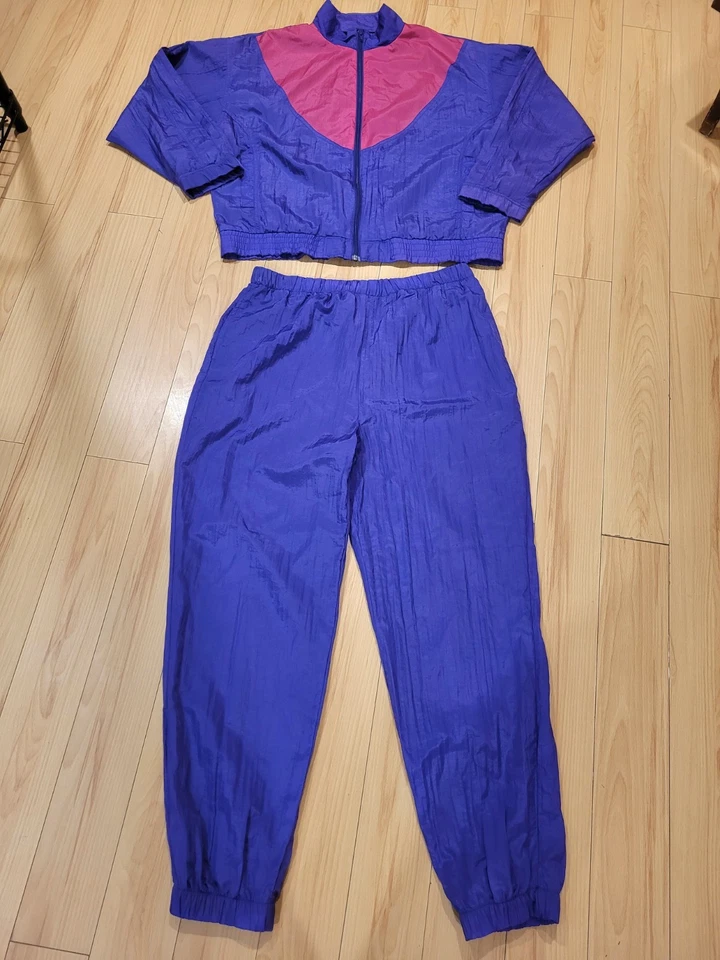 Conjunto de chándal cortavientos vintage R&R Sport púrpura talla 18 años 90 Y2K nailon L/XL Foto 1 de 4