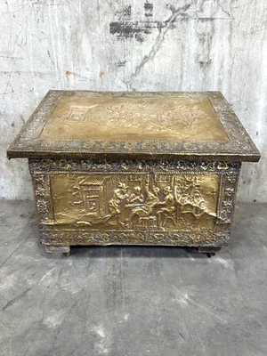Antique Hand Hammered Brass Tavern Coal Box - 11x14 inches, 16 inches tall - Image 1 of 4