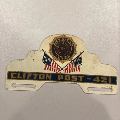 Placa de licença American Legion US Clifton Post 421 vintage metal topper - Imagem 1 de 4