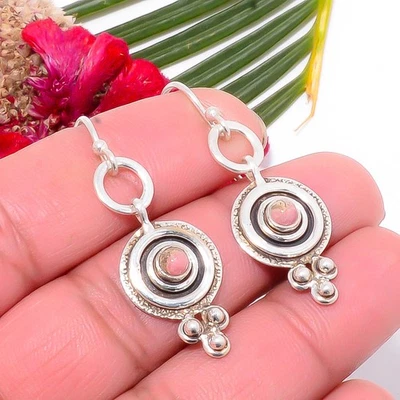 Rhodochrosite - Argentina 925 Sterling Silver Handmade Earring 1.68" Sku23 - Image 1 of 4