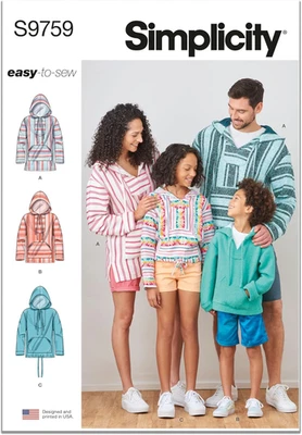 SS9759A Easy-To-Sew Children'S, Teens' and Adults' Hoodie Sewing Pattern Packet, - Image 1 of 4