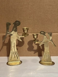 Portacandele angelo vintage in ottone massiccio Natale vacanze MCM - Foto 1 di 12