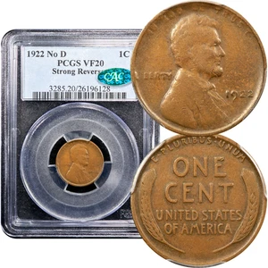 1922 No D Lincoln Cent 1c Strong Reverse PCGS VF20 BN CAC - Picture 1 of 5