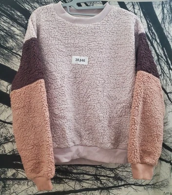 American Eagle Womens Sherpa TEDDY BEAR Sweater Pink Brown ColorBlock S - Image 1 of 4