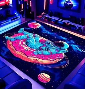 Space Science Astronaut Rug Kids Room Rug Game Room Rug Home Neon Rave Gift Boy - Picture 1 of 1
