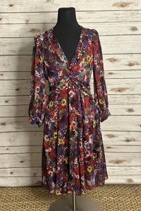 Calvin Klein weinrot/bunt skurril Boho Blumen Chiffon Kleid Gr. 6 - Bild 1 von 9