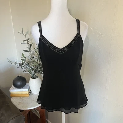 Camiseta sin mangas de seda con cuentas Y2k 00s Cami talla M Fairy Grunge Coquette Deadstock Foto 1 de 4