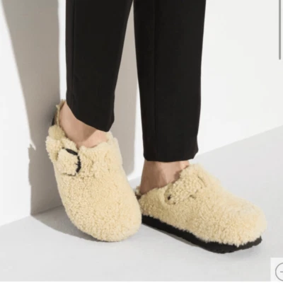 Birkenstock Papillo Boston Hebilla Grande Plataforma Flexible Piel de Oveja Peluche Cáscara de Huevo 41 Foto 1 de 4