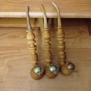 Lot of 3 Wooden Tobacco smoking pipe long stem handmade gift for smoke lovers - Picture 1 of 10
