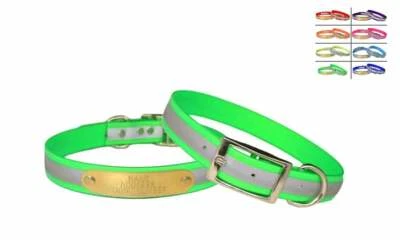 WARNER SPORTING REFLECTIVE DAYGLO DOG COLLAR NEON GREEN 25" FREE BRASS ID TAG - Image 1 of 4