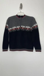 Hanna Andersson Boys' 12 Fair Isle Nordic Cotton Black Knit Sweater - Picture 1 of 6