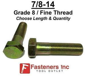 7/8-14 Hex Bolt Yellow Zinc Grade 8 Cap Screw Fine Thread (Choose Size & Qty) - Picture 1 of 24