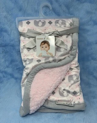 Mantas y más allá rosa gris elefante terciopelo y sherpa polar manta bebé Foto 1 de 3