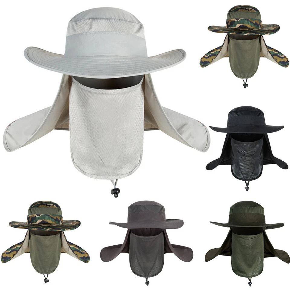 Men's Hiking Sun Protection Wide Brim Bucket Hat Cover Face Neck Fisherman Cap - Image 1 of 1
