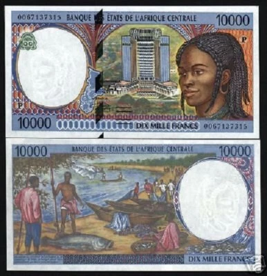 CENTRAL AFRICAN STATES CHAD 10000 FRANCS P605P 2000 SHIP UNC MONEY CURRENCY NOTE - Image 1 of 2
