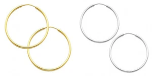 14k Yellow White Gold 1.5mm. Thick High Polish Endless Hoop Earrings 30mm Diam - Picture 1 of 3
