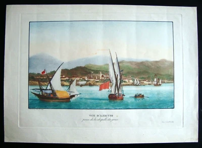 Gravure aquarellée / VUE D'AJACCIO prise de la chapelle des grecs / L. Garneray - Photo 1/3