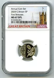 2024 GREAT BRITAIN 5P UNC NGC MS67 DPL OAK LEAF 5 PENCE FIRST RELEASES - Picture 1 of 2