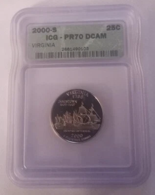 2000-S Virginia Clad Quarter (ICG PR70 DCAM)! Beautiful Coin, Ships Free! - Image 1 of 2