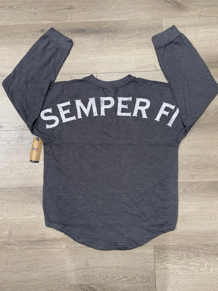 CUERPO DE MARINES DE LOS ESTADOS UNIDOS - USMC "SEMPER FI" - Camisa de manga larga gris - Talla M Foto 1 de 4