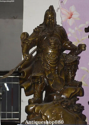 Estatua de Dios Guerrero 67 cm Big China Bronce Fengshui Dragón Guan Gong Guangong Yu Foto 1 de 4