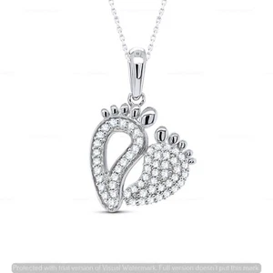 Ciondolo piedi mamma e bambino oro bianco 14 kt 0,16 CT diamante naturale I2 H catena 18" - Foto 1 di 7