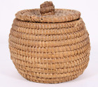 Covered 5" Coil Grass Basket Vtg Button Lidded Storage Basket Jar Alaskan Inuit?