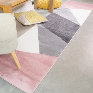 Alfombras de corredor geométrico gris y rosa Scandi para sala de estar largo corredor de pasillo - Imagen 1 de 10