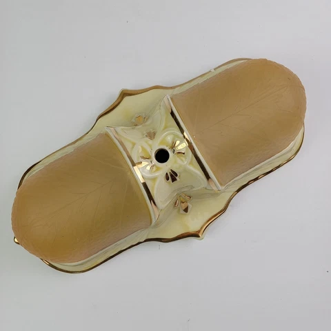 Art Deco Slip Shade Fixture Two 2 Light Flush Mount Porcelain Yellow Vintage Cover