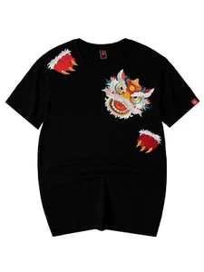 Niepce Men's Dragon Revival Embroidery Tee Japanese Streetwear T-Shirt - Picture 1 of 8