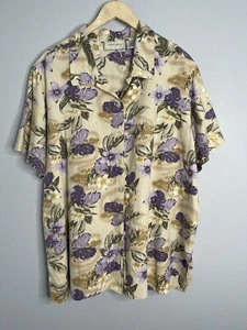 Lemon Grass Womens Linen Button Down Shirt Blouse Beige Green Vines Size 20W - Picture 1 of 7