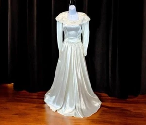 Vintage 40s Satin Long Sleeve Ivory Wedding Gown, 40s Classic Lace Old Hollywood - Picture 1 of 11