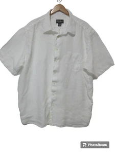 Sz XXXL TALL Eddie Bauer Shirt 100% Linen Short Sleeve Button Down White Men's - Picture 1 of 11