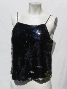 H&M US Damen S 4 6 schwarzgold Wendepailletten kurz geschnitten Tank Top Party Club - Bild 1 von 6