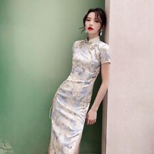 Women Floral Cheongsam Dress Retro Long Prom Qipao Oriental Ball Gown