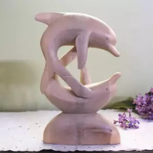 Juego de 2 estatuillas de madera de escultura de delfín talladas a mano 11x7x3 - Imagen 1 de 5