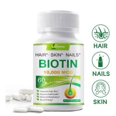 Biotina vegana 10.000 mcg con calcio fuerza máxima 60 cápsulas vegetales no transgénicas Foto 1 de 4