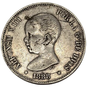 ESPAÑA. ALFONSO XIII. 5 PESETAS. MPM. 1888. - Imagen 1 de 2