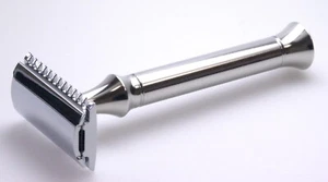 Cepillo de afeitar G&F Solingen TIMOR acero inoxidable + 10 cuchillas mango largo afeitadora ABIERTA - Imagen 1 de 11